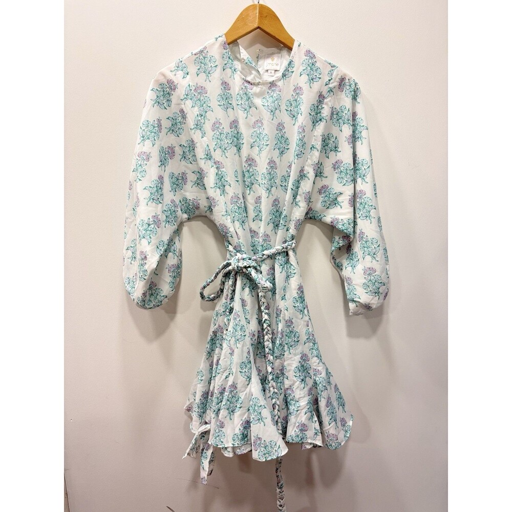 J.Marie Chloe Long Sleeve Tie Dress Small Floral Blue White Belted $228